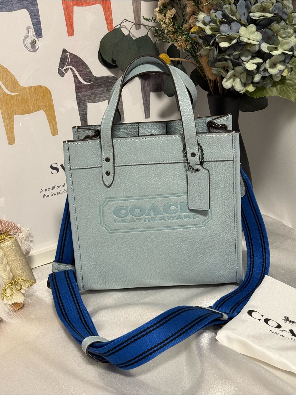 Coach Field Tote 22 CA089 Pewter/Aqua